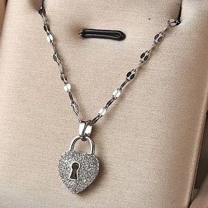 Lock Rhinestone Decor Lock Charm Necklace